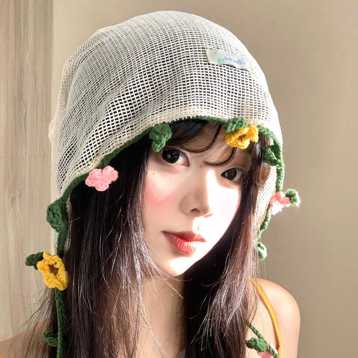 Floral Tassel Crochet Headscarf Hat, product view 1