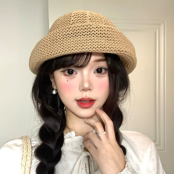 Khaki Openwork Crochet Hat, product view 1