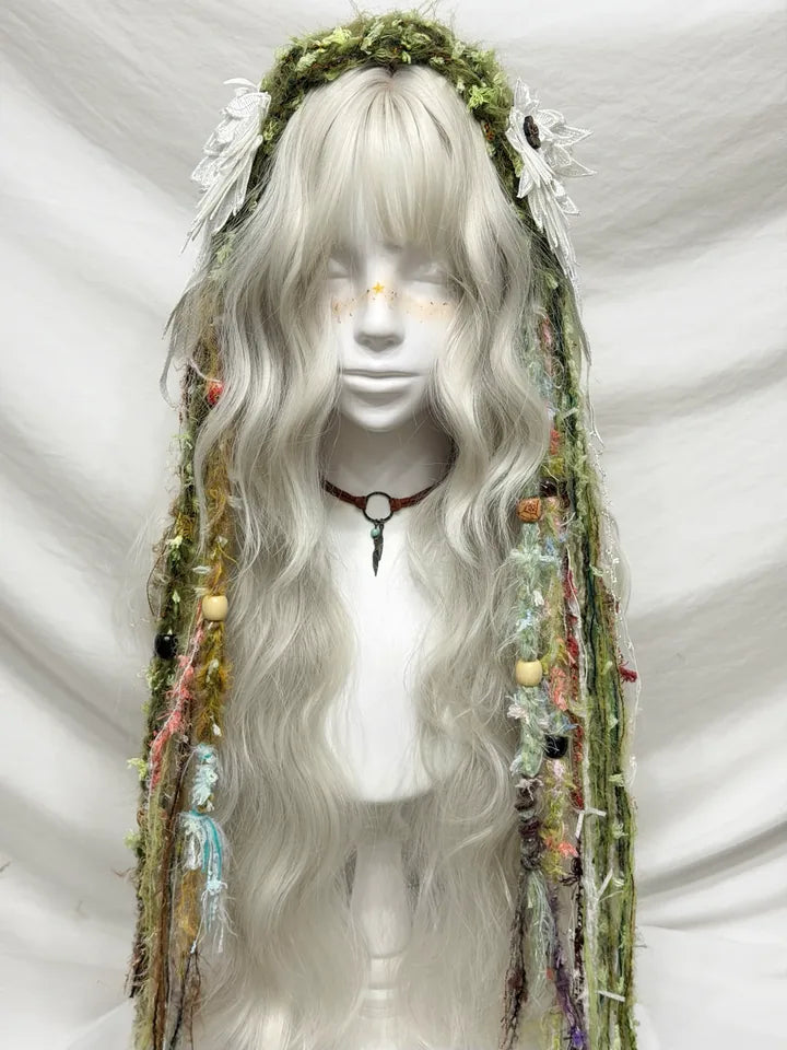 Olive Green Angel Wings Headband, handmade crochet product view