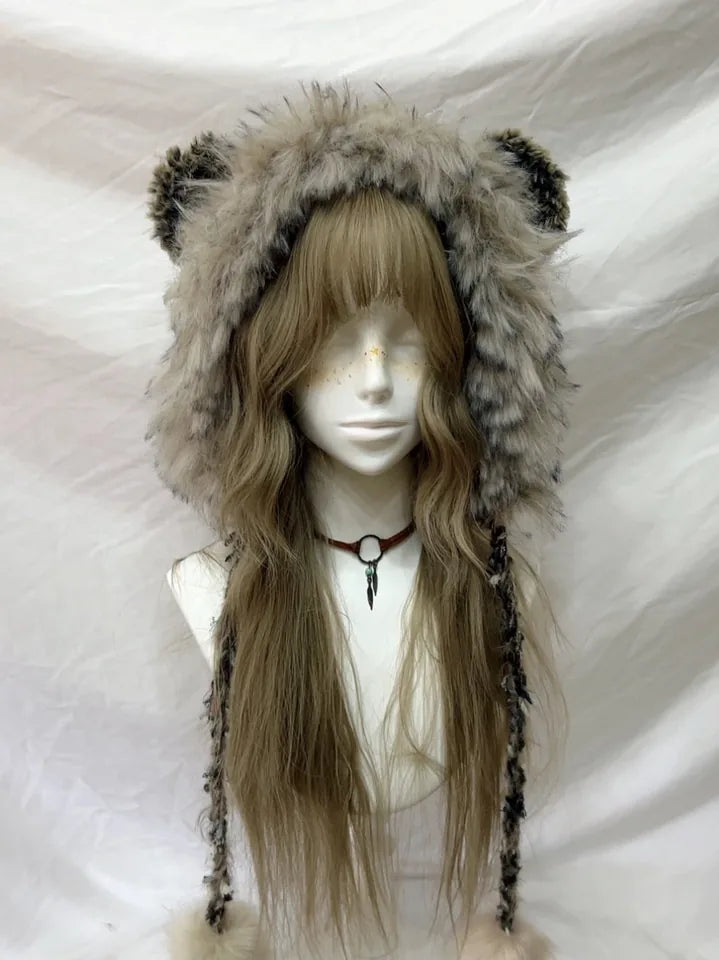 Black & Light Brown Chunky Bear Ear Beanie, handmade crochet product view